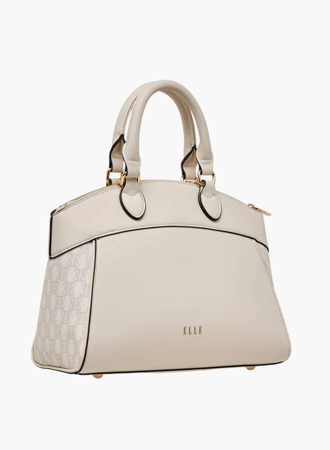 ELLE Women Monogram Print Tote Bag with Adjustable Strap and Handles