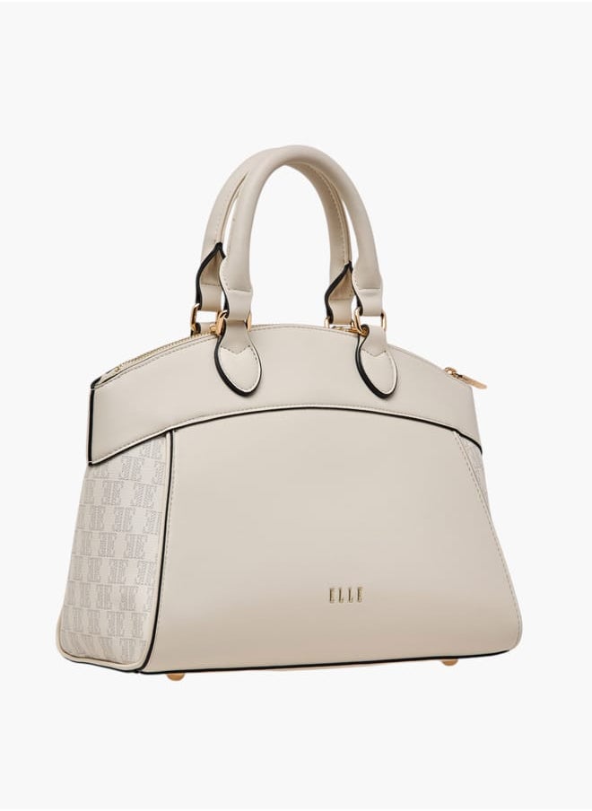 ELLE Women Monogram Print Tote Bag with Adjustable Strap and Handles  - Image 3