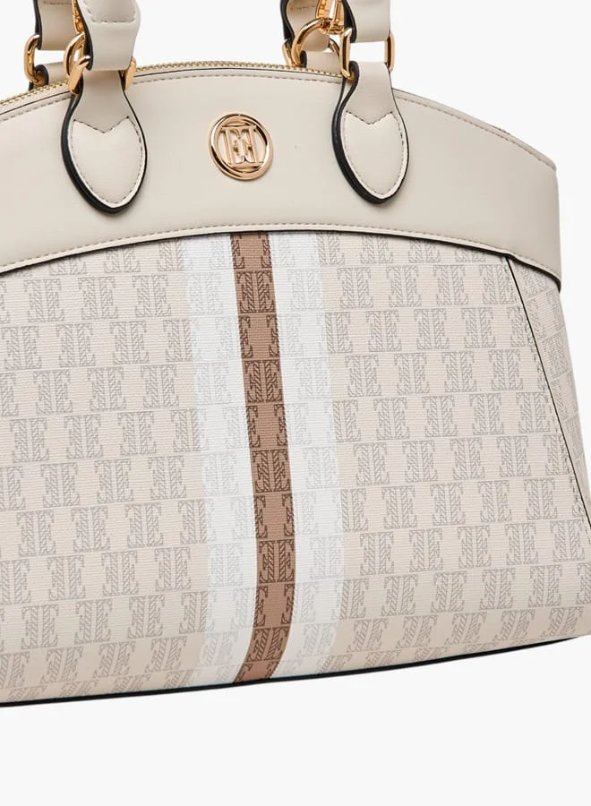 ELLE Women Monogram Print Tote Bag with Adjustable Strap and Handles
