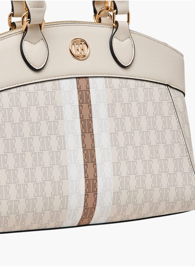 ELLE Women Monogram Print Tote Bag with Adjustable Strap and Handles  - Image 4