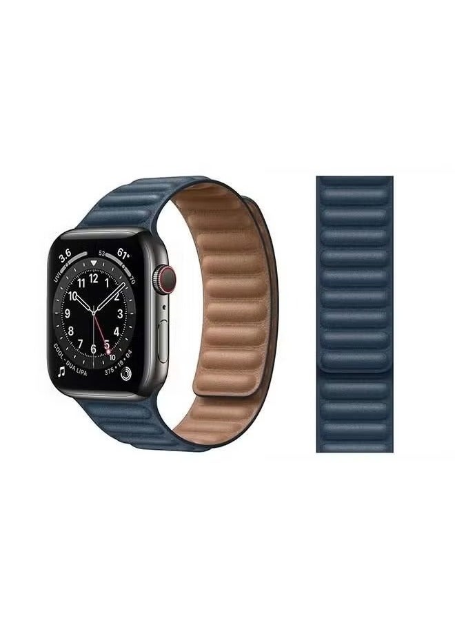 vesus Link Leather Replacement Band For apple watch series 6/SE/5/4/3/2/1 Baltic Blue