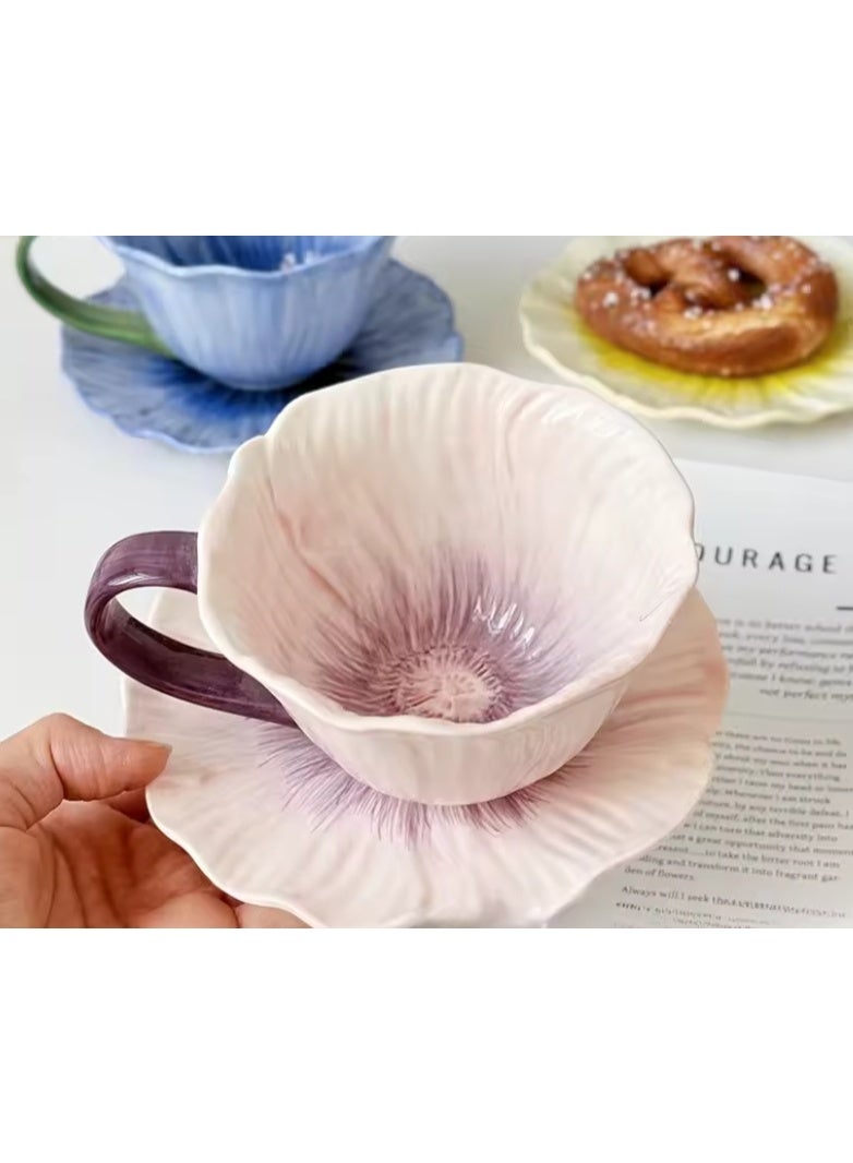 الواحة-TH أكواب شاي وصحون مزينة بالزهور، تصميمات أنيقة لأكواب قهوة مزينة بالزهور، أكواب لاتيه عالية القيمة للنساء، مجموعة أكواب شاي، مجموعة أكواب قهوة واحدة - Image 3