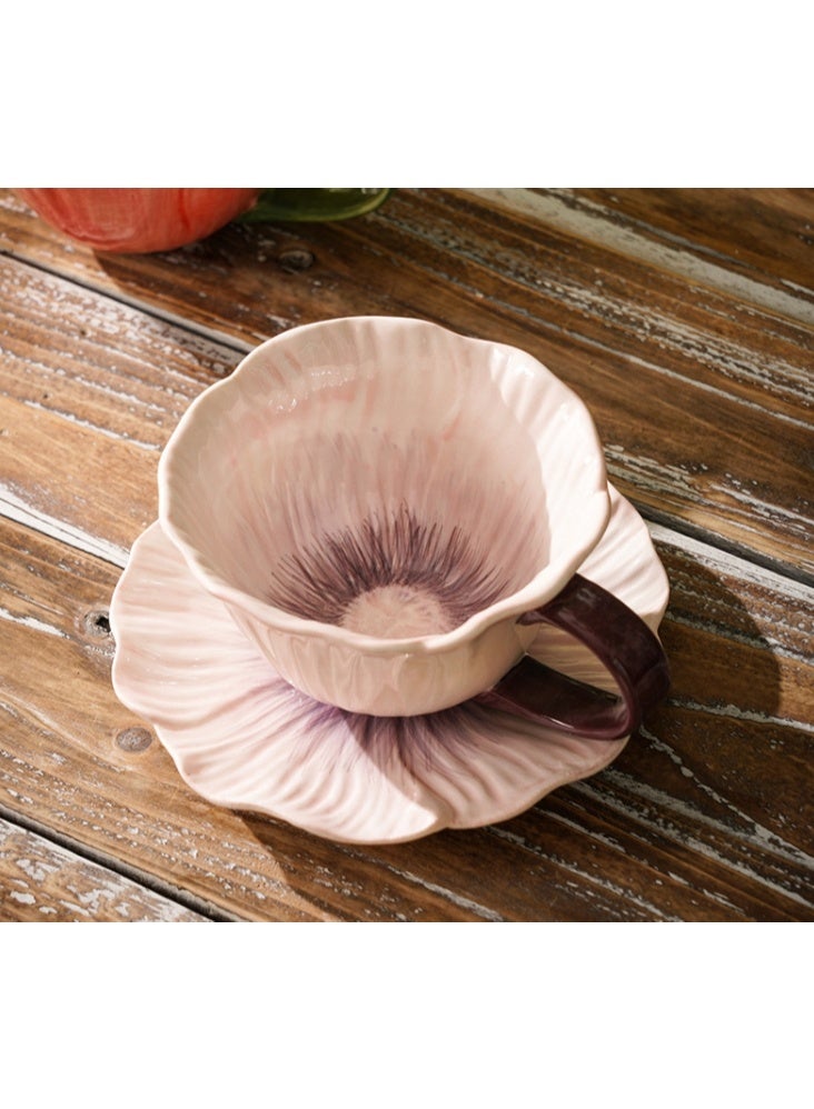 الواحة-TH أكواب شاي وصحون مزينة بالزهور، تصميمات أنيقة لأكواب قهوة مزينة بالزهور، أكواب لاتيه عالية القيمة للنساء، مجموعة أكواب شاي، مجموعة أكواب قهوة واحدة - Image 1