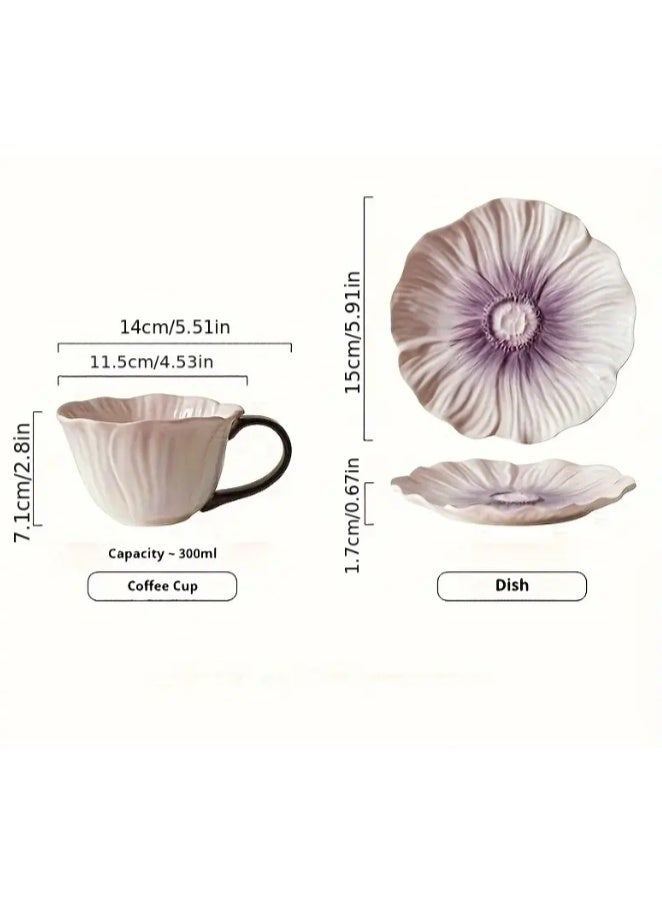 الواحة-TH أكواب شاي وصحون مزينة بالزهور، تصميمات أنيقة لأكواب قهوة مزينة بالزهور، أكواب لاتيه عالية القيمة للنساء، مجموعة أكواب شاي، مجموعة أكواب قهوة واحدة - Image 4