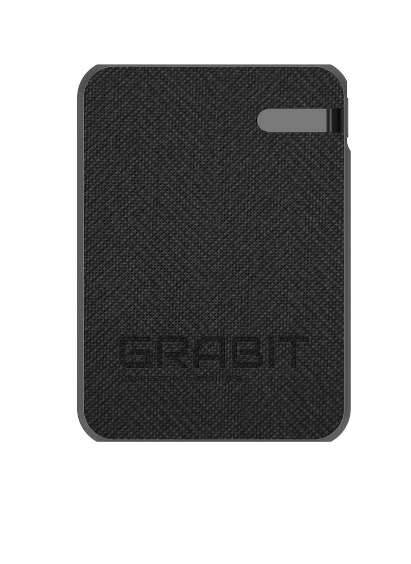 GRABIT - GPOWER-100T Power Bank 10,000mAh PD Power Bank, Fast & Compact Enjoy PD 20W fast charging with a 10,000mAh capacity and dual USB-C output ports, capable of charging phones 2-3 times. Features a sleek tactile fabric finish, 4-LED battery indicators, and over-current protection. Includes USB-C to USB-C cable. Compatible with iPhone, Samsung, OnePlus, Xiaomi, Huawei, Google Pixel, iPads, and more. Available in Black & Grey, perfect for travel and daily use. - Image 1