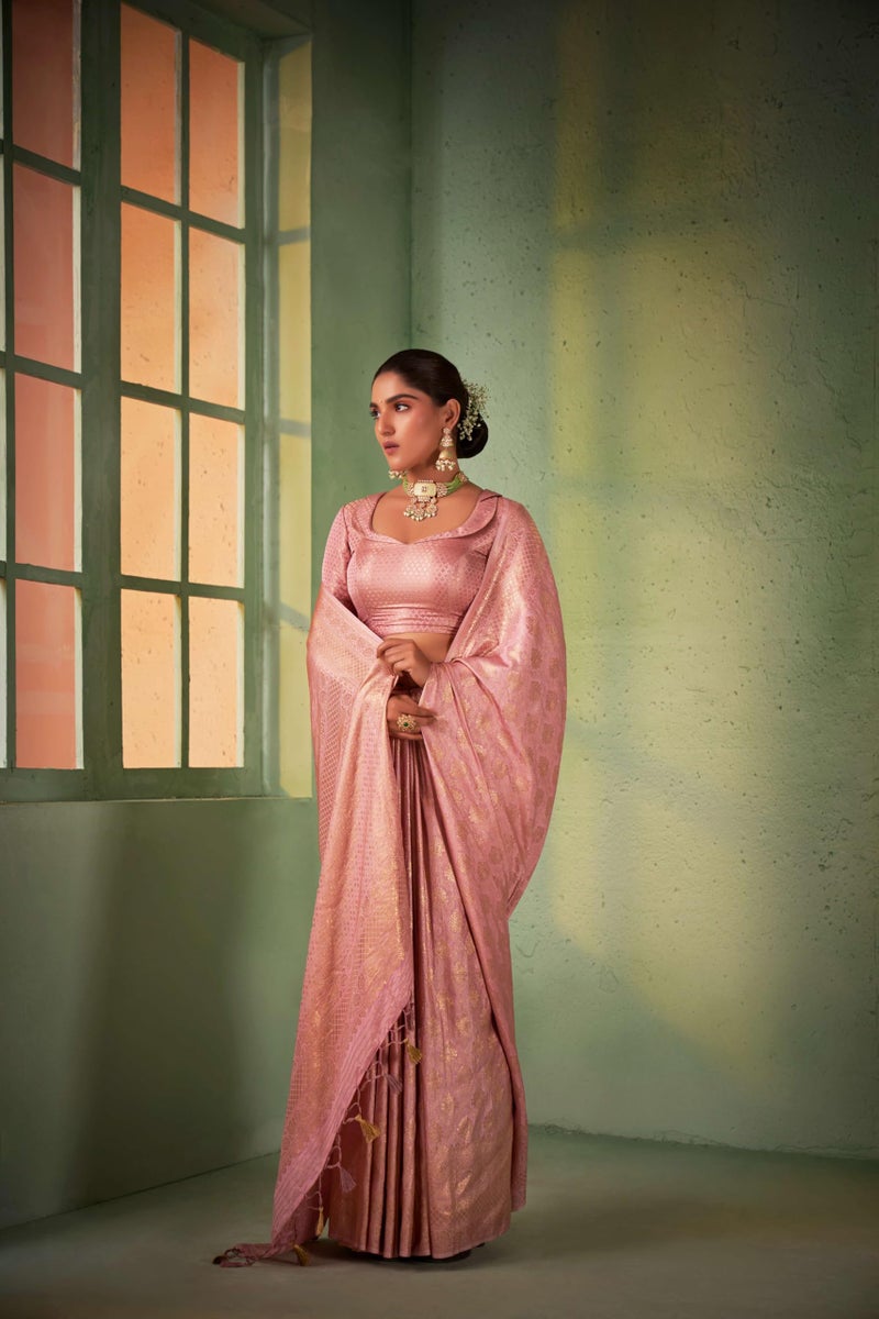 Vardha Women's Kanjivaram Art Silk Saree, Zari Woven, Gold, Unstitched Blouse - Pear, Orange Sari Asya Vol.5, 564 - Image 2