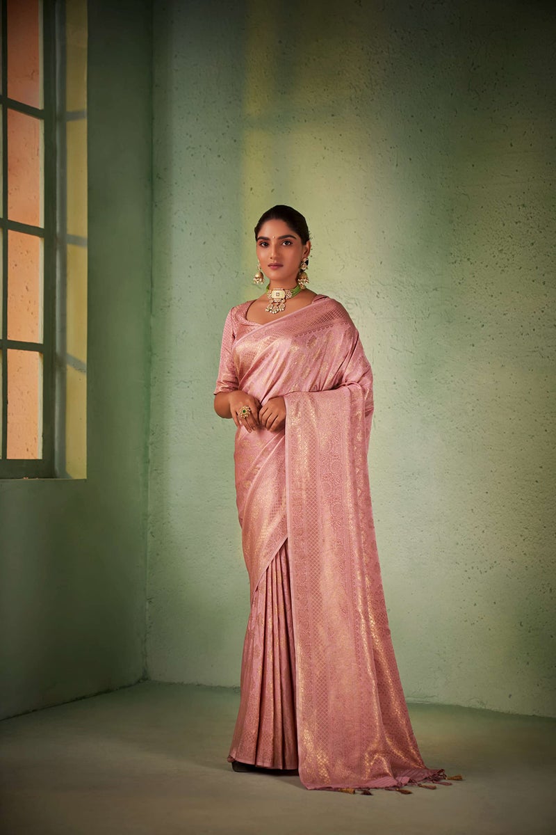 Vardha Women's Kanjivaram Art Silk Saree, Zari Woven, Gold, Unstitched Blouse - Pear, Orange Sari Asya Vol.5, 564 - Image 3