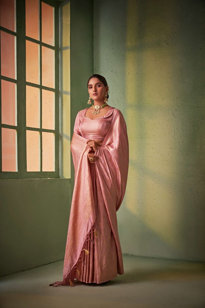 Vardha Women's Kanjivaram Art Silk Saree, Zari Woven, Gold, Unstitched Blouse - Pear, Orange Sari Asya Vol.5, 564 - Image 5
