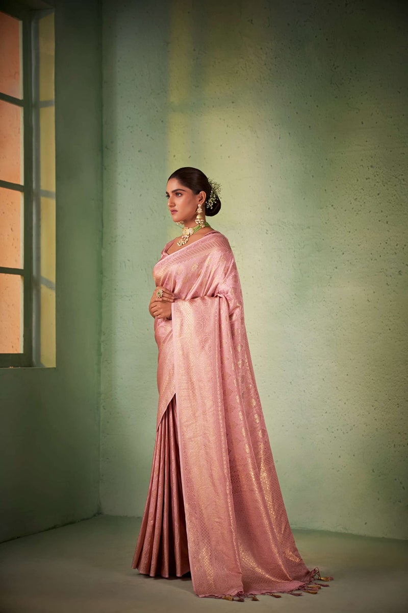 Vardha Women's Kanjivaram Art Silk Saree, Zari Woven, Gold, Unstitched Blouse - Pear, Orange Sari Asya Vol.5, 564 - Image 4