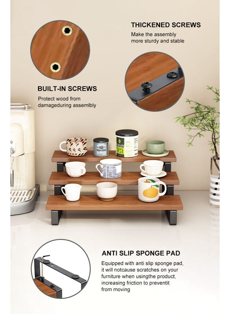 سولاكان رف تخزين خشبي متدرج بإطار حديدي، منظم متعدد الاستخدامات للتوابل والزجاجات ومستحضرات التجميل ولوازم المنزل - Image 5