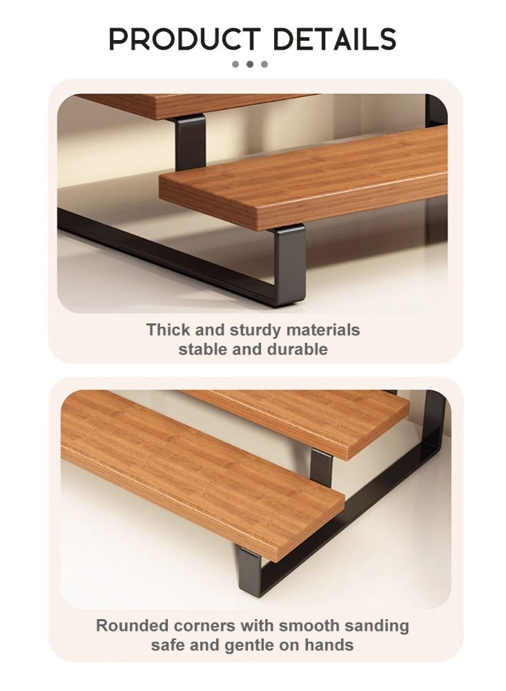 سولاكان رف تخزين خشبي متدرج بإطار حديدي، منظم متعدد الاستخدامات للتوابل والزجاجات ومستحضرات التجميل ولوازم المنزل - Image 4