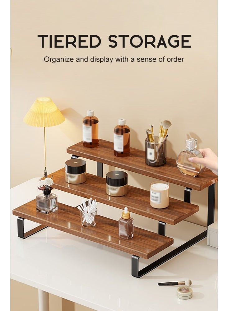 سولاكان رف تخزين خشبي متدرج بإطار حديدي، منظم متعدد الاستخدامات للتوابل والزجاجات ومستحضرات التجميل ولوازم المنزل - Image 3