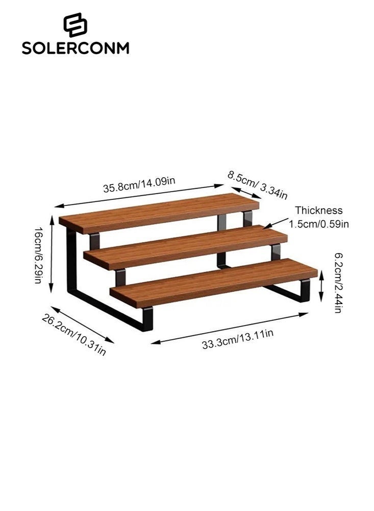 سولاكان رف تخزين خشبي متدرج بإطار حديدي، منظم متعدد الاستخدامات للتوابل والزجاجات ومستحضرات التجميل ولوازم المنزل - Image 1