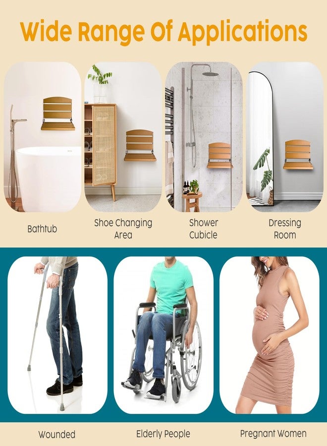 Duseu Foldable Shower Chair, 16" Folding Shower Seat Wall Mounted, Safety Furniture Stainless Steel for Elderly, Fold Down Shower Bench for Inside Shower, Pregnants-Maximum Load 400lb - Image 5