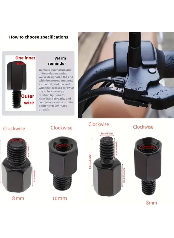 Black Stainless Steel M10 M8 Right Hand Thread Motorcycle Mirror Adapter Screw Hex Bolt - Image 1