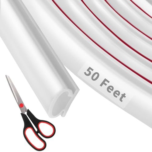 Fingwerk شريط عزل الأبواب من فينجويرك بطول 50 قدم على شكل D، شريط مطاطي مقاوم للعوامل الجوية مع لاصق ذاتي، لعزل إطار الباب من الفجوات الكبيرة، سهل القص حسب الحجم بمقص الخياطة (أبيض) - Image 1