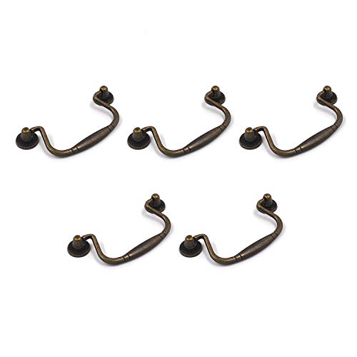 FarBoat 5Pcs Bail Pulls Antique Handle for Drawer 3 Hole Decorative Knobs Zinc Alloy Handles Hardware for Dresser Wardrobe Cabinet Drawer Closet Hole Center 31inch Bronze