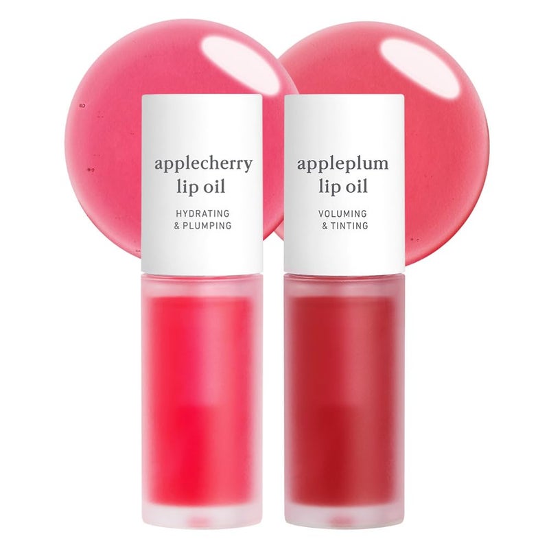 NOONI Korean Hydrating Lip Oil Set  Applecherry  Appleplum  LongLasting Moisturizing Plumping Revitalizing for Dry Lips Waterproof No Peel Off 012 FL Oz x 2ea