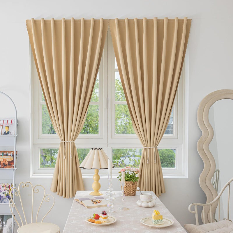 Jilron Jilron Magic Tape Stick on Curtains Blackout Curtains for Bedroom no Drillng Self Adhesive Curtain no Rod Small Window (Beige  59"" W x 59"" L) 2 Panels  - Image 1
