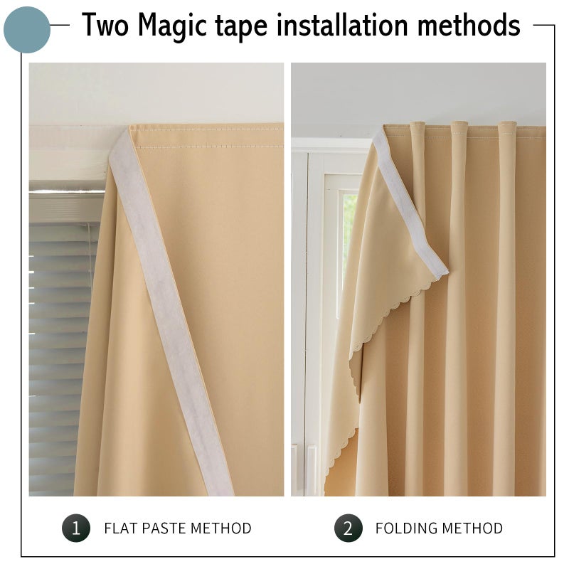 Jilron Jilron Magic Tape Stick on Curtains Blackout Curtains for Bedroom no Drillng Self Adhesive Curtain no Rod Small Window (Beige  59"" W x 59"" L) 2 Panels  - Image 3
