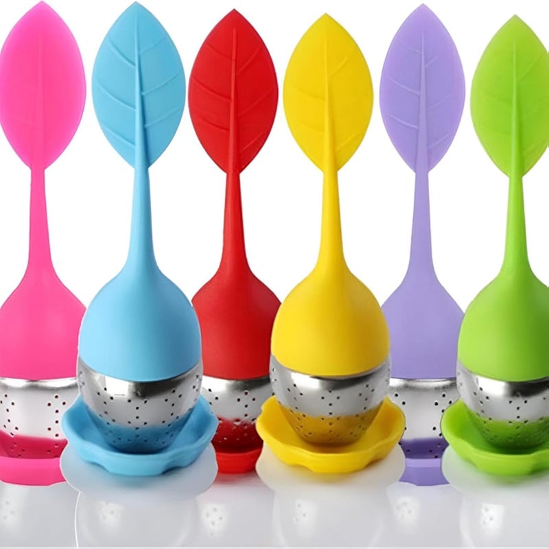 مصفاة شاي من الفولاذ المقاوم للصدأ - بمقبض سيليكون، مثالية لشاي الأوراق السائبة (6 قطع)