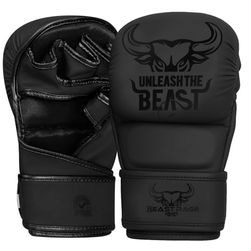 BEAST RAGE MMA Gloves for Men Women,Adjustable Wrist Support Open Palm Martial Arts Mitts Grappling Sparring for Muay Thai Cage Fighting Combat Taekwondo Kickboxing Boxing Training (Black, L/XL) - Image 1