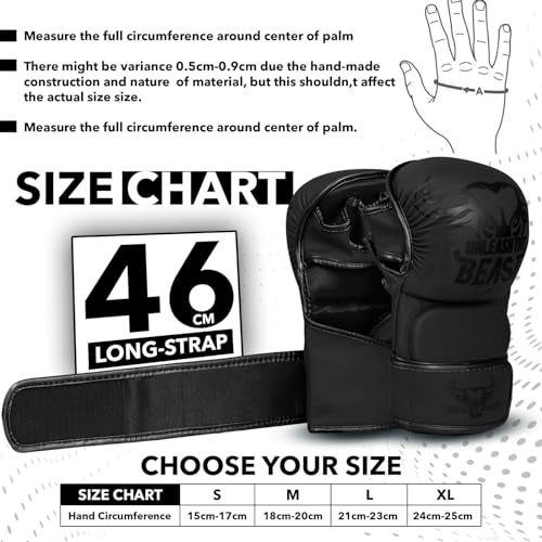 BEAST RAGE MMA Gloves for Men Women,Adjustable Wrist Support Open Palm Martial Arts Mitts Grappling Sparring for Muay Thai Cage Fighting Combat Taekwondo Kickboxing Boxing Training (Black, L/XL) - Image 5