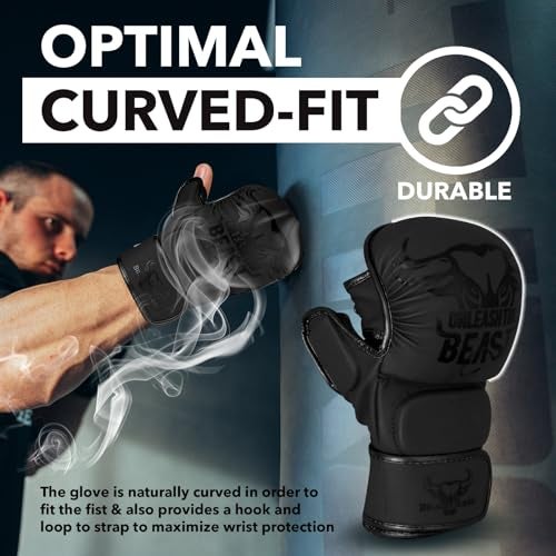 BEAST RAGE MMA Gloves for Men Women,Adjustable Wrist Support Open Palm Martial Arts Mitts Grappling Sparring for Muay Thai Cage Fighting Combat Taekwondo Kickboxing Boxing Training (Black, L/XL) - Image 3