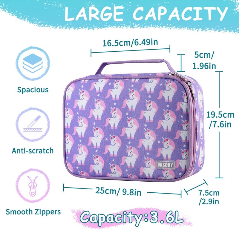VASCHY Large Pencil Case, Art Color Pencils Pouch with Detachable Layers Multiple Zip Pockets for School Office Stationary Organization Purple Unicorn - Image 2