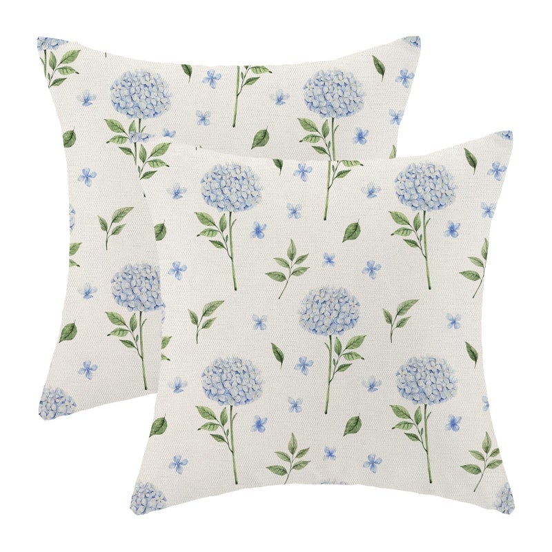 AEIOAE Spring Pillow Covers 18x18 Inch Set of 2 Blue Green Hydrangea Flower Leaves Throw Pillows CaseFloral Summer Outdoor Seasonal Decorative Farmhouse Decor Cushion Covers for Home Sofa Bed Couch - Image 2
