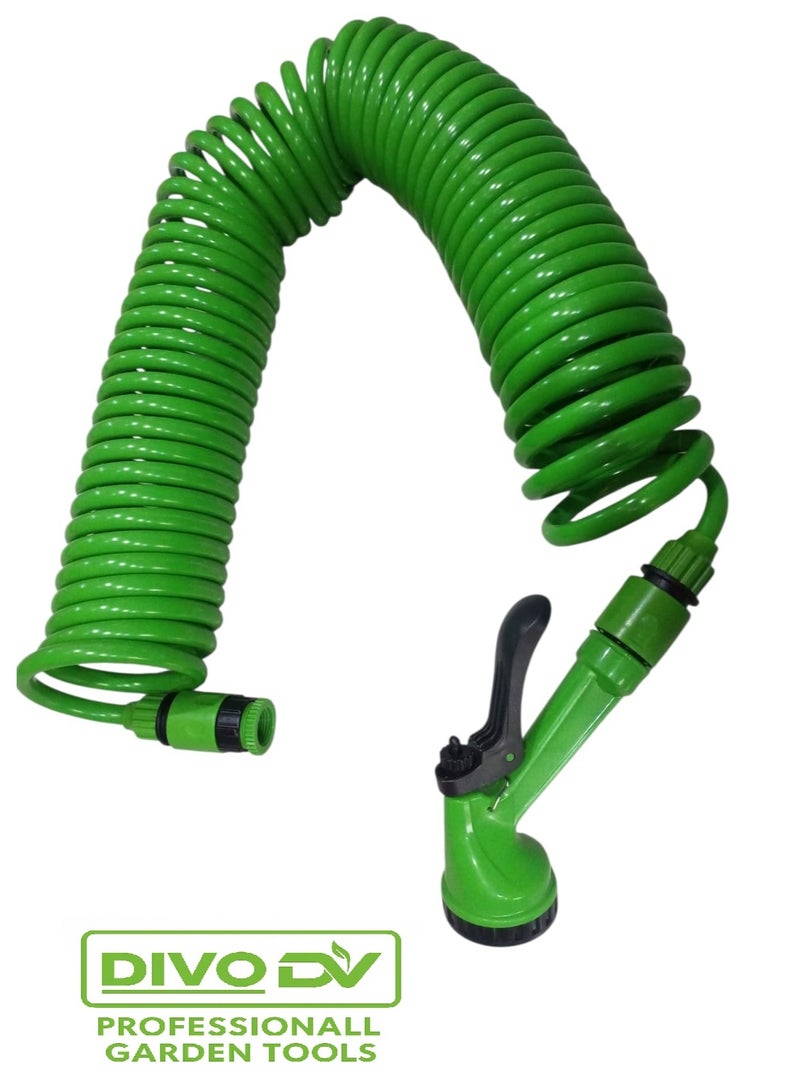 DIVO Garden Coil Hose 15M with Multi-Function Spray Gun – Model DVO714-94 - Image 2