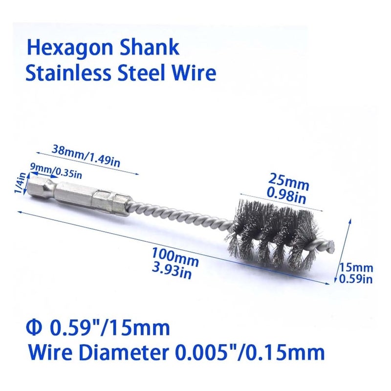 Wire Tube Brushes Wire Brush Drill Bore Cleaning 1/4 Inch Hex Shank Power Impact Driver(Cutting End 15mm) - Image 2