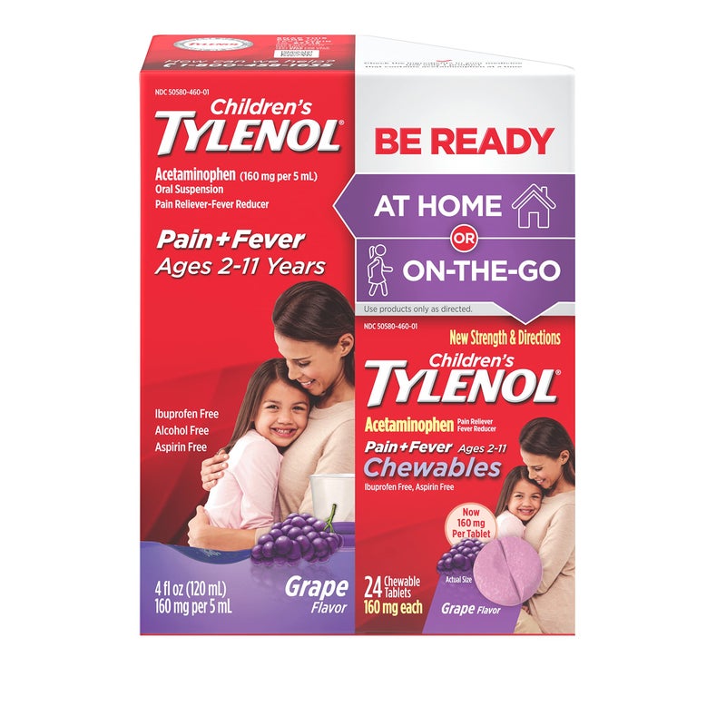 Tylenol Children's Pack with Liquid Oral Suspension, 4 Fl. Oz and Grape Chewables, 24 Count - Image 1