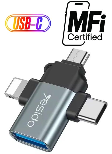 Yesido 3-in-1 USB-C to Micro 8-Pin OTG Adapter Mobile Phone to USB 3.0 for IP for Computer Use