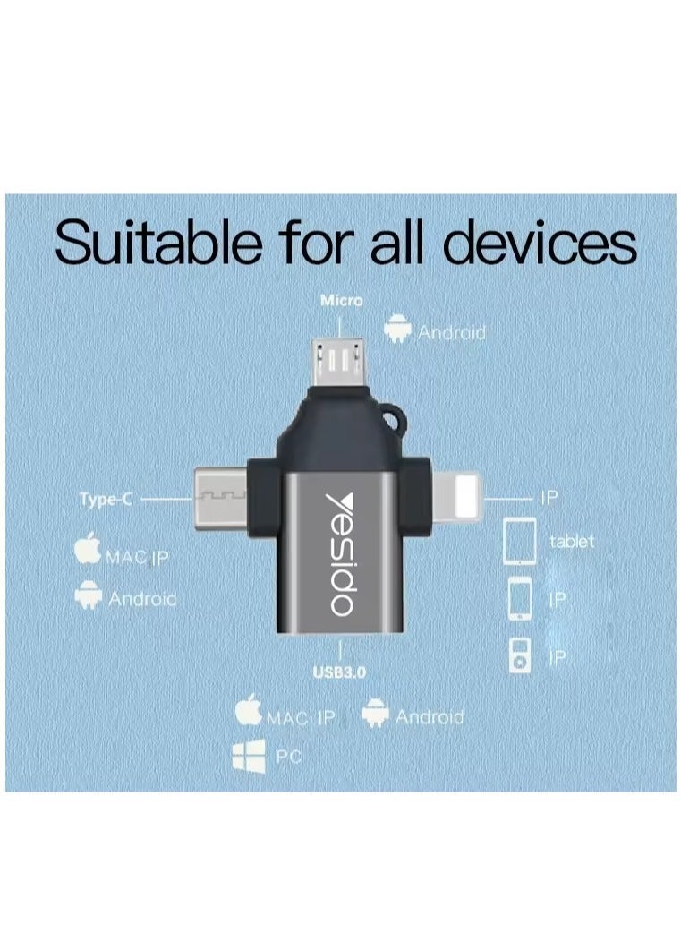 Yesido 3-in-1 USB-C to Micro 8-Pin OTG Adapter Mobile Phone to USB 3.0 for IP for Computer Use