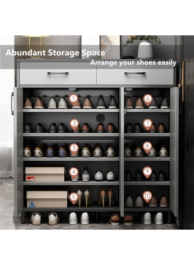 هيكسدريم خزانة الأحذية رف تخزين الأحذية خزانة الأحذية مع 3 أبواب و2 أدراج مناسبة للممرات وغرف المعيشة وغرف النوم باللون الرمادي - Image 2