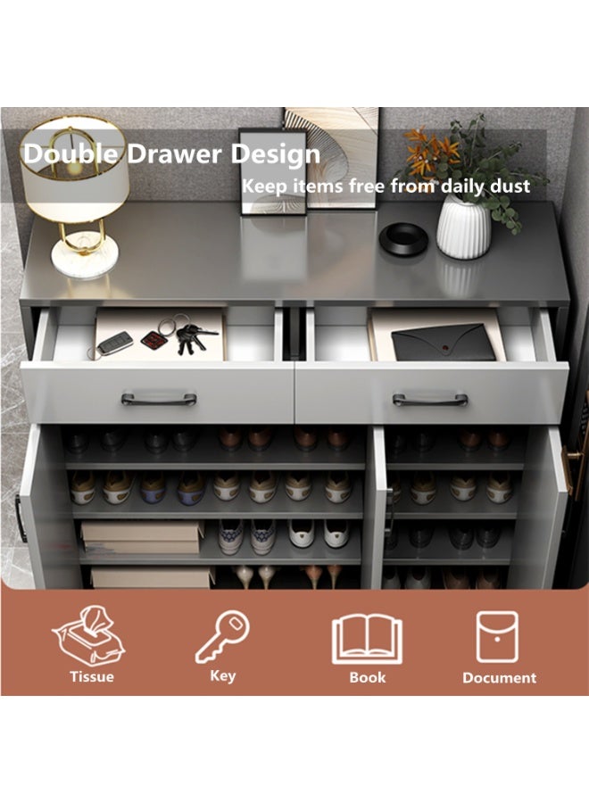 هيكسدريم خزانة الأحذية رف تخزين الأحذية خزانة الأحذية مع 3 أبواب و2 أدراج مناسبة للممرات وغرف المعيشة وغرف النوم باللون الرمادي - Image 4