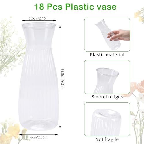DISWALE 18 Pcs Plastic Bud Vases Bulk, Small Clear Flower Containers, Shatterproof Crystal Bud Vases for Centerpieces, Wedding, Home Table Decorations, Formal Dinners - Image 2