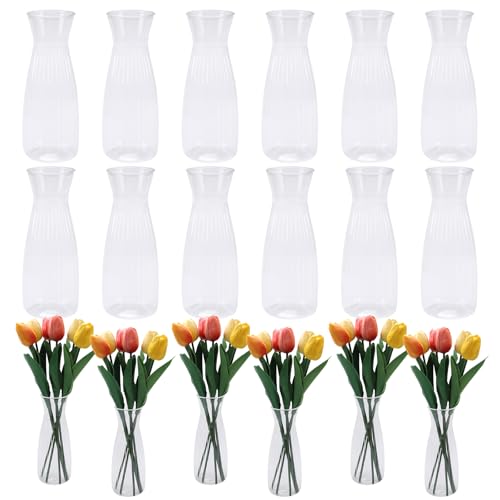 DISWALE 18 Pcs Plastic Bud Vases Bulk, Small Clear Flower Containers, Shatterproof Crystal Bud Vases for Centerpieces, Wedding, Home Table Decorations, Formal Dinners - Image 1