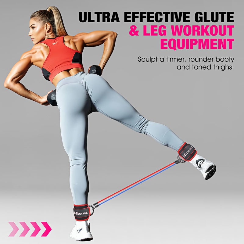HOXWC Ankle Resistance Bands with Cuffs, Glutes Workout Equipment, Ankle Bands for Working Out, Exercise Bands for Butt Lift Women, Workout Equipment for Kickbacks Hip Gluteus Training Exercises - Image 3