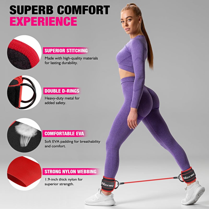 HOXWC Ankle Resistance Bands with Cuffs, Glutes Workout Equipment, Ankle Bands for Working Out, Exercise Bands for Butt Lift Women, Workout Equipment for Kickbacks Hip Gluteus Training Exercises - Image 4