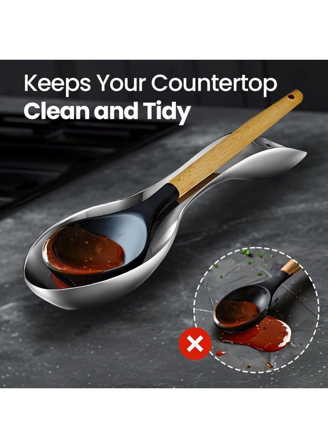 Gourmet Easy حامل ملعقة من الفولاذ المقاوم للصدأ لسطح الموقد، حامل ملعقة مقاوم للكسر للمطبخ، حامل ملعقة قهوة، حامل ملعقة مغرفة، حامل ملعقة طهي، حامل ملعقة مطبخ متين - ضمان 5 سنوات - Image 4