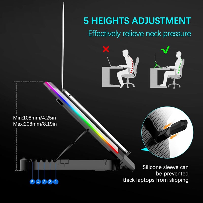 وسادة تبريد لابتوب C11 RGB مع ارتفاع قابل للتعديل و 6 مراوح هادئة - Image 3