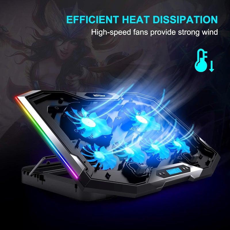 وسادة تبريد لابتوب C11 RGB مع ارتفاع قابل للتعديل و 6 مراوح هادئة - Image 2