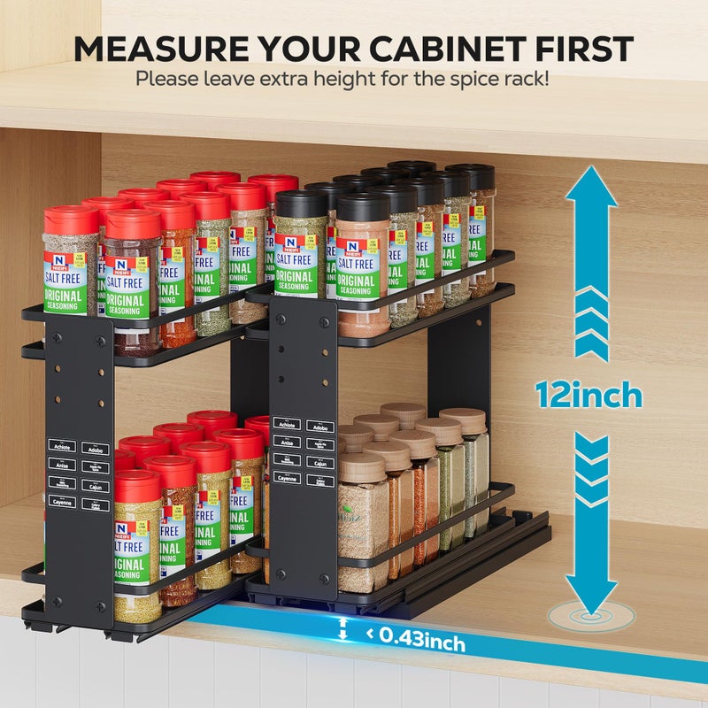 Nieifi Pull Out Spice Rack Organizer, 2 Tiers, Black, Spice Organization for Cabinet, Height Adjustable, Easy to Install - Image 3