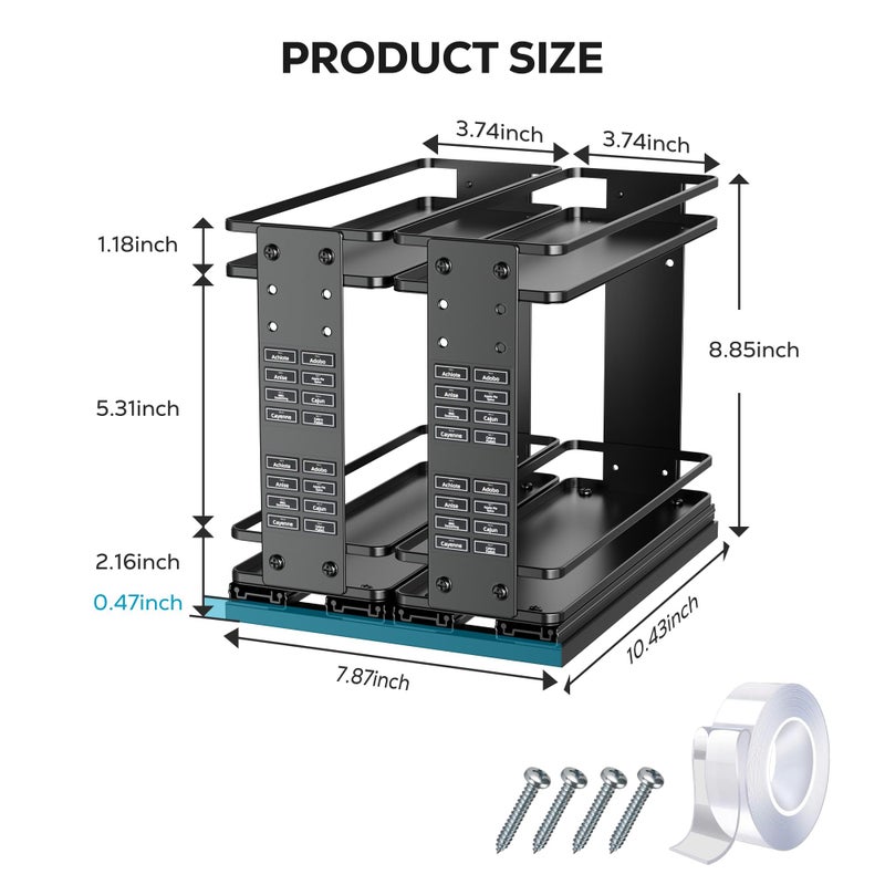Nieifi Pull Out Spice Rack Organizer, 2 Tiers, Black, Spice Organization for Cabinet, Height Adjustable, Easy to Install - Image 2