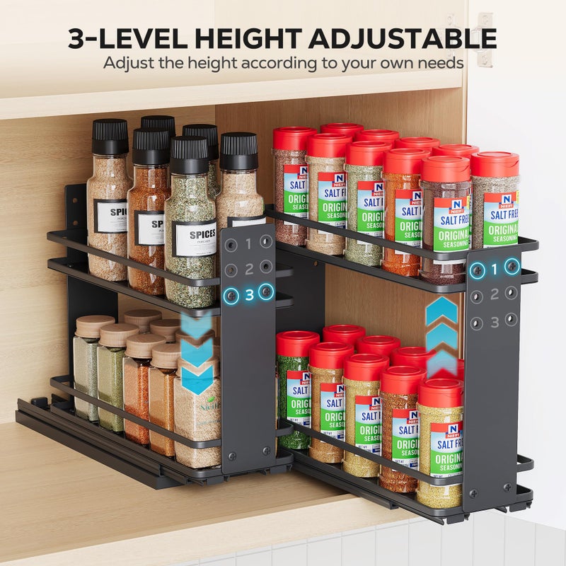 Nieifi Pull Out Spice Rack Organizer, 2 Tiers, Black, Spice Organization for Cabinet, Height Adjustable, Easy to Install - Image 5