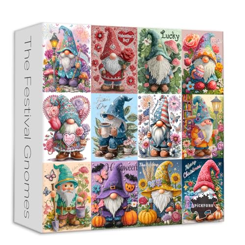 PICKFORU Festival Gnomes 1000 Piece Puzzle for Adults Cute Diamond Dwarf Jigsaw Puzzles Colorful Challenging Gnomes Collection Puzzle - Image 1