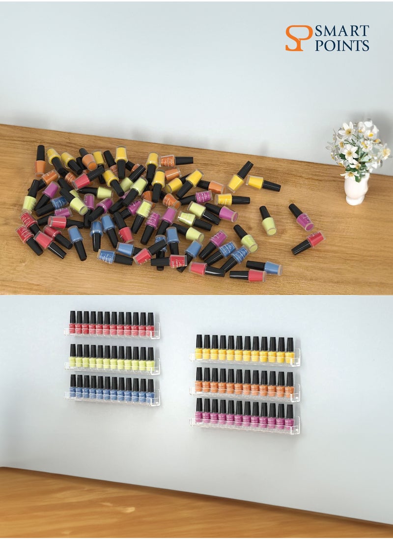 SMARTPOINTS Acrylic Wall Mounted Nail Polish Display Stand Display Rack Nail Polish Organiser Storage for Wall Mounted Storage Shelves Holder - 6pcs  - Image 3