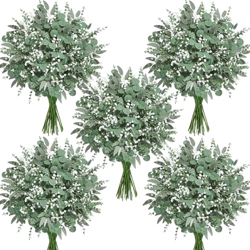 Faylifeway 150Pcs 5 Kind Mixed Greenery Eucalyptus Stems Bulk for Wedding Decor Babies Breath Flowers Artificial Greenery for Centerpieces DIY Bouquets Vases Table Home Decor - Image 1